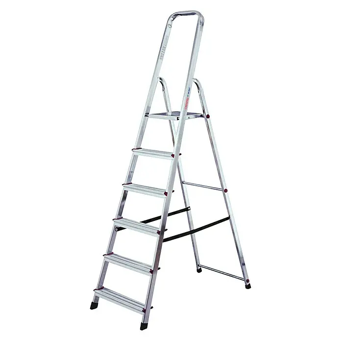 Krause Corda Stufenstehleiter - Arbeitshöhe: 3,2 m, Anzahl Tritte: 6 Stufen, Tiefe Stufen: 80 mm, Aluminium - Linke Seitenansicht