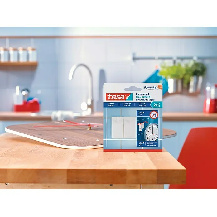 Tesa Clavo adhesivo - Apto para: Baldosas, Carga soportada: 2 kg, 2 uds., Blanco