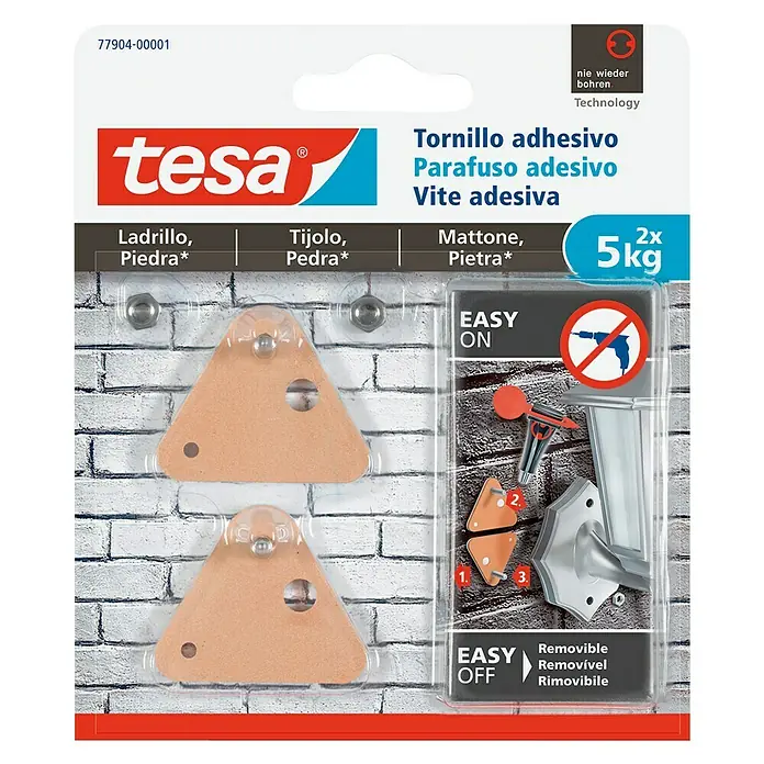 Tesa Tornillo adhesivo - Apto para: Ladrillo, Carga soportada: 5 kg, 2 uds., Triangular