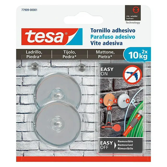 Tesa Tornillo adhesivo - Apto para: Ladrillo, Carga soportada: 10 kg, 2 uds., Redonda