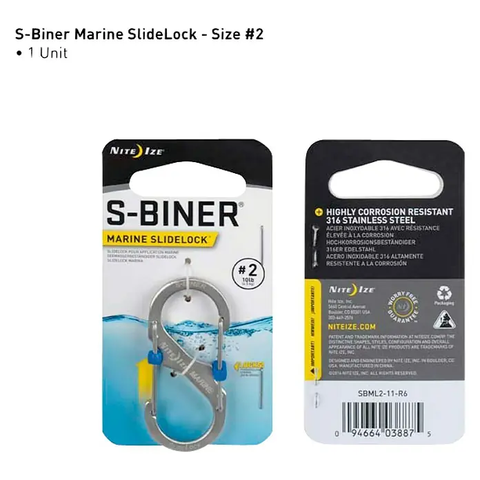 Nite Ize Mosquetón doble S-Biner Marine SlideLock - L x An: 89 x 10 mm, Acero inoxidable, Plateado