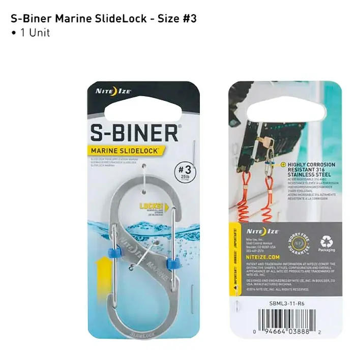 Nite Ize Doppelkarabiner S-Biner Marine SlideLock - L x B: 104 x 13 mm, Edelstahl, Silber