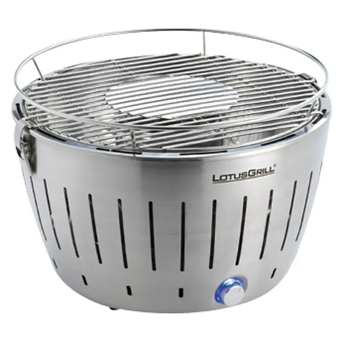 LotusGrill Barbacoa de carbón con poco humo - Acero inoxidable, Superficie parrilla: Ø 34 cm
