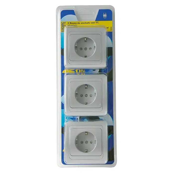 Eurobric 2000 Enchufe E-2 - Aluminio, 2 Polos + Toma Tierra, Plástico, Montaje en la pared