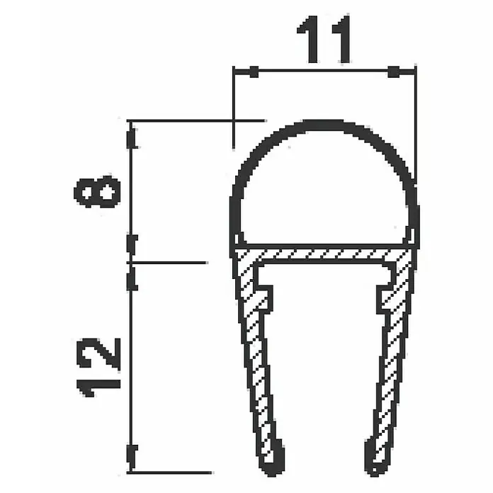 Perfil de sellado burbuja 5-6-8 - L x An x Al: 200 x 1,1 x 2 cm