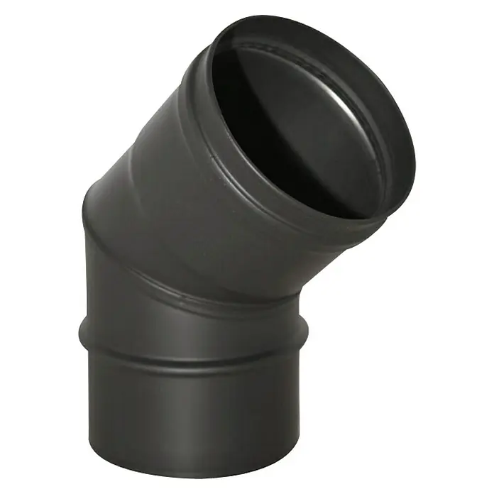 Codo para tubos de pellets - Diámetro: 80 mm, Ángulo del arco: 45 °, Recubrimiento en polvo, Negro