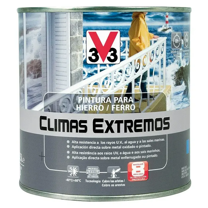 V33 Esmalte para metal Climas Extremos - Blanco, 500 ml, Brillante, Base solvente