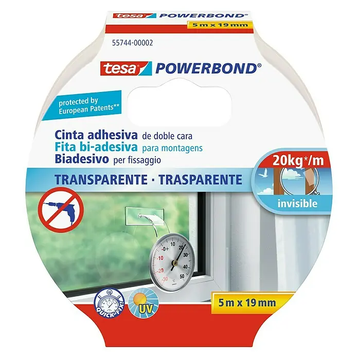 Tesa Powerbond Cinta de doble cara Transparente - 5 m x 19 mm