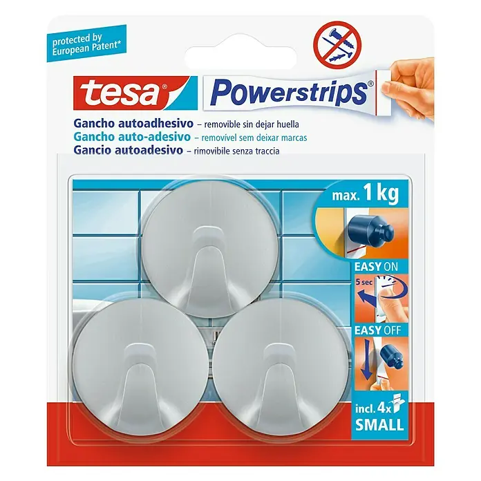 Tesa Powerstrips Gancho autoadhesivo Mini Redondo - 3 pzs., Gris