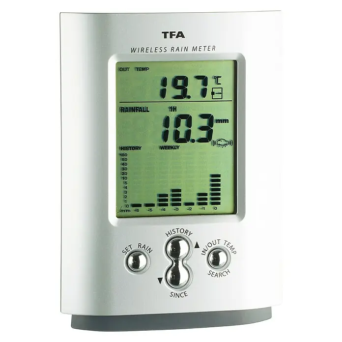 TFA Pluviómetro y sensor digital - Blanco, L x An x Al: 2,4 x 9,4 x 12,8 cm, Mignon AA