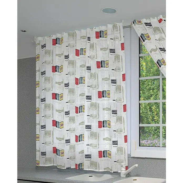 Visillo para ventana Cocina Alba 53 - An x Al: 140 x 220 cm, 100% poliéster, Blanco/Multicolor