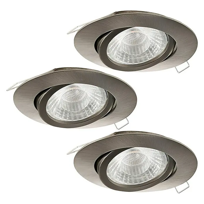 Eglo Set de focos LED empotrables redondos Tedo - 15 W, Ø x Al: 8 x 11,5 cm, Níquel mate, 3 ud., Blanco cálido
