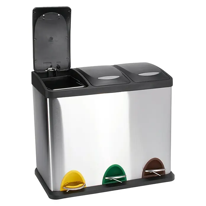 MSV Cubo con pedal reciclaje 3 - Acero inoxidable/Negro, Acero inoxidable