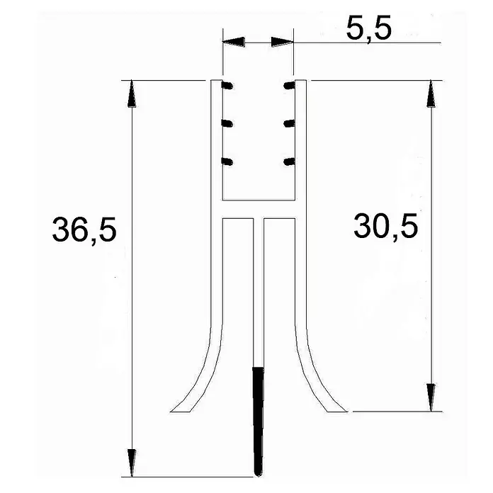 Perfil de sellado vierteaguas 3P 6-8 - L x An x Al: 100 cm x 5,5 mm x 36,5 mm
