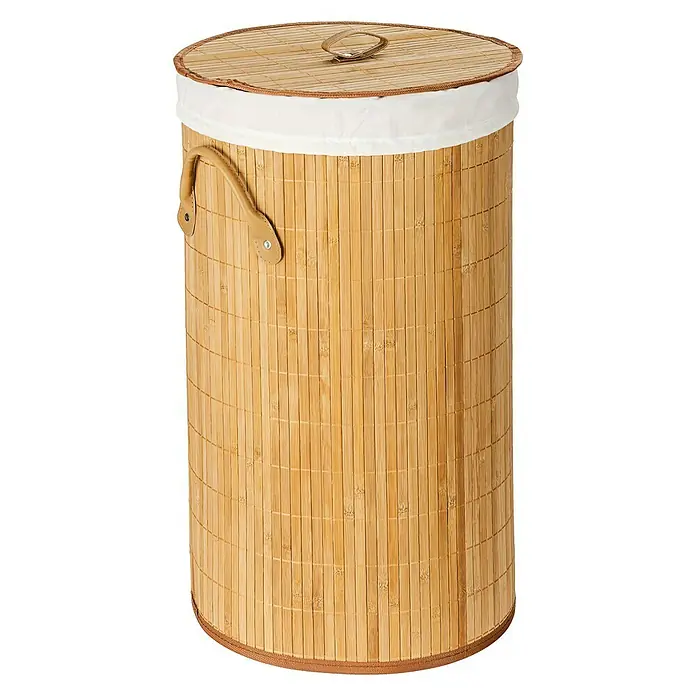 Wenko Cesta para la ropa Bamboo - L x An x Al: 35 x 35 x 60 cm, Marrón claro