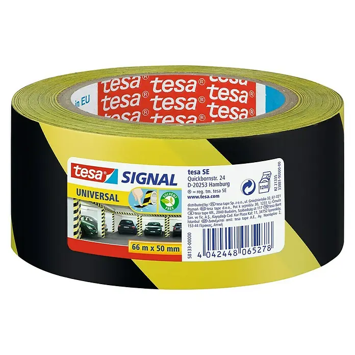 Tesa Cinta de señalización Signal Universal negro y amarillo - L x An: 66 m x 50 mm, Negro/Amarillo