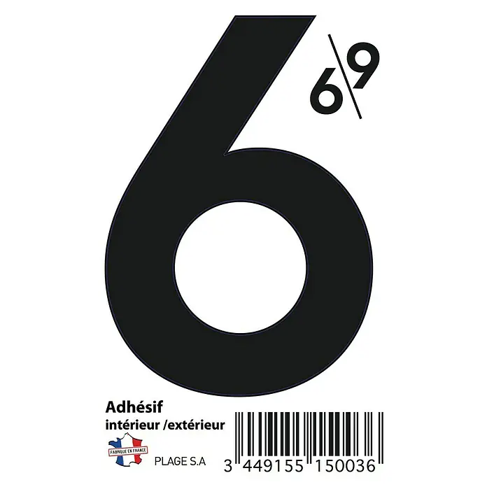Vinilo de pared Número 6 - Número 6, Negro, 4 x 9 cm, 1 pieza