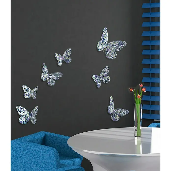 Adhesivos decorativos 3D Mariposa Liberty - Azul, 14 x 11 cm, 7 piezas