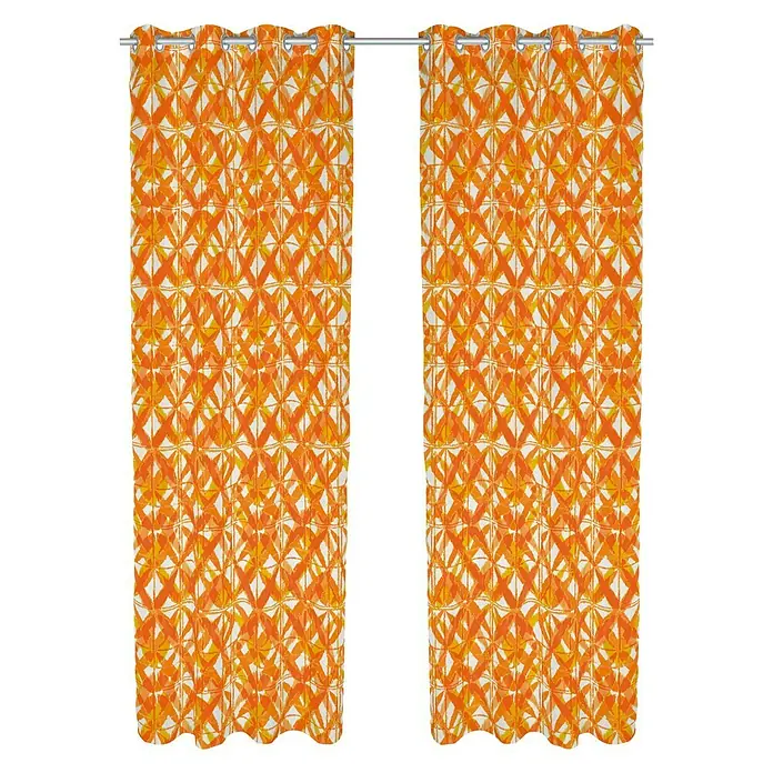 Cortina con ollaos Álava - 140 x 260 cm, 100% poliéster, Blanco/Naranja