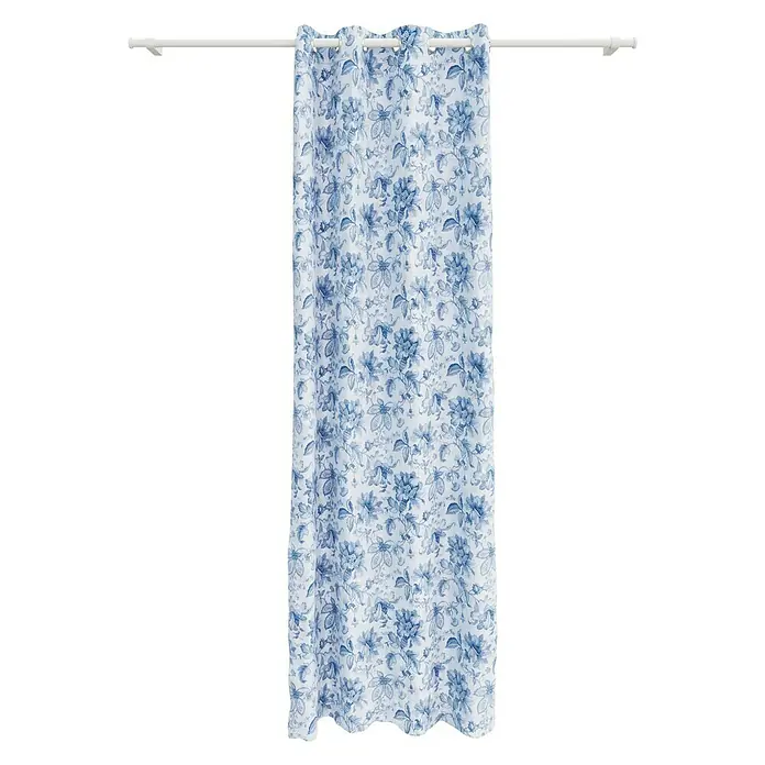 Cortina con ollaos Vigo - 140 x 260 cm, 100% poliéster, Blanco/Azul