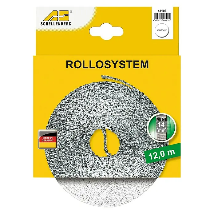Schellenberg Cinta para persiana - Blanco, Largo: 12 m, Anchura de la correa: 14 mm