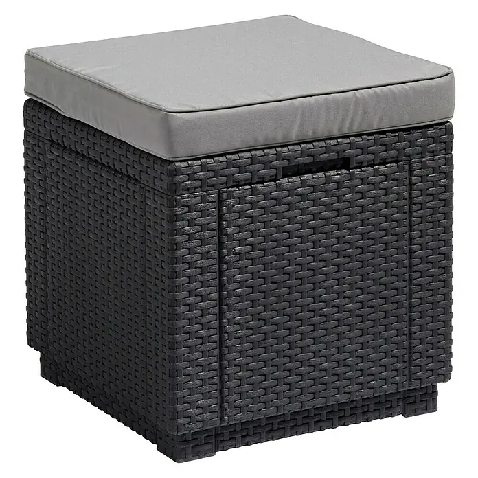 Allibert Launge stol Cube - 42 x 42 x 39 cm, Polipropilen, Antracit, Sive boje - Pogled sprijeda