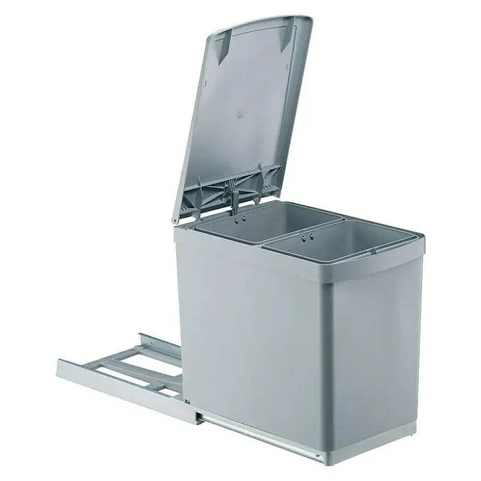 Pyramis Einbaumülleimer - 2 x 7,5 l, Grau, Eckig, Kunststoff - Rechte Seitenansicht