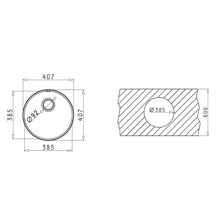 Pyramis Einbauspüle Iris - Durchmesser: 385 mm, Edelstahl, Poliert - Ansicht von oben