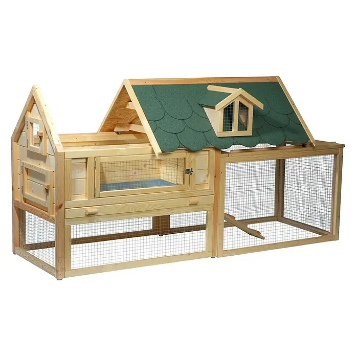 Dobar Kleintierstall Open Sky - 212 x 80 x 109 cm, 115 x 80 x 109 cm (Stall), 99 x 69 x 66 cm (Freigehege), Natur, Kiefernholz