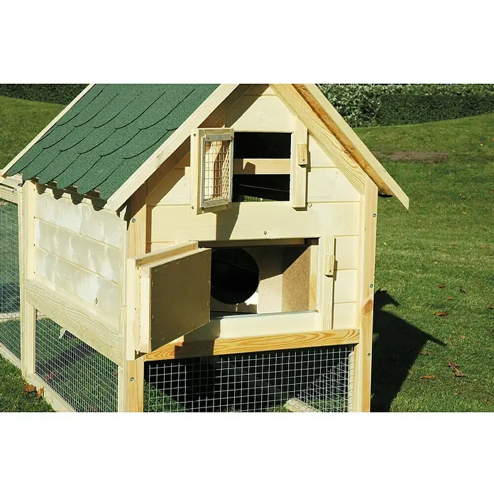 Dobar Kleintierstall Open Sky - 212 x 80 x 109 cm, 115 x 80 x 109 cm (Stall), 99 x 69 x 66 cm (Freigehege), Natur, Kiefernholz - Detailaufnahme