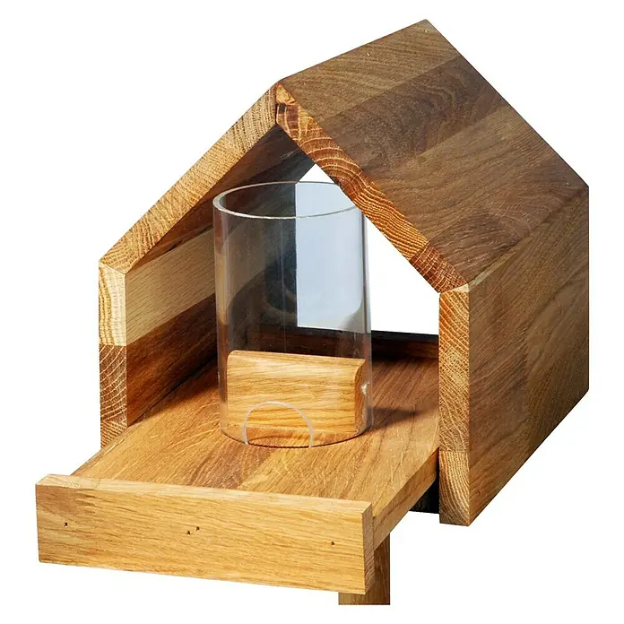 Dobar Vogelhaus Luxus Bauhaus 1 - 20,5 x 28 x 23,5 cm, Natur, Holz - Linke Seitenansicht