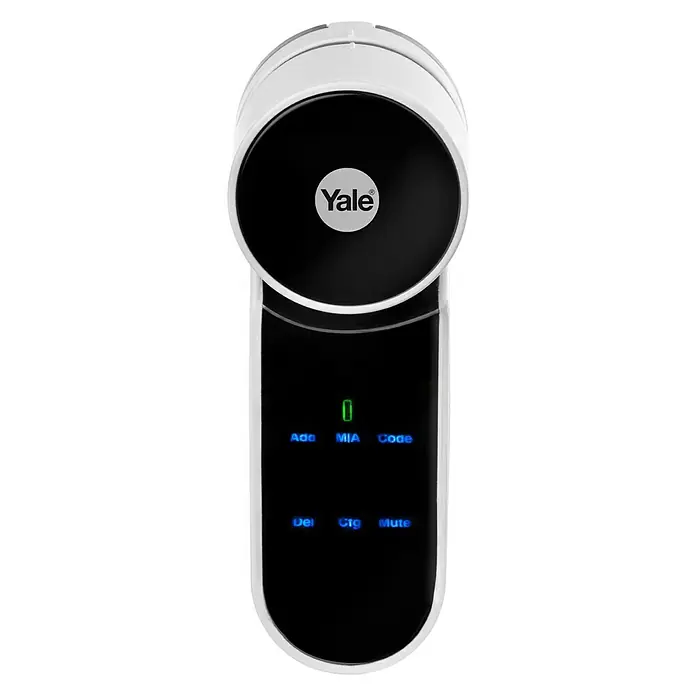 Yale ENTR Električna brava za vrata Jedinica za vrata - D x Š x V: 54 x 55 x 150 mm, Prikladno za: Uređaji kompatibilni s Bluetoothom, Ulazna vrata, Bijelo-crno - Pogled sprijeda