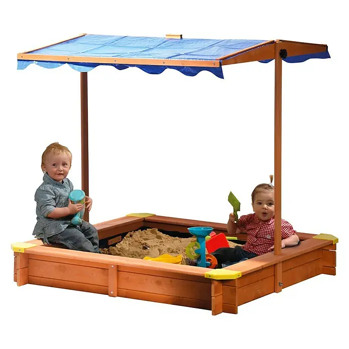 Dobar Sandkasten - 117 x 117 x 117 cm, Holz, Höhenverstellbares Dach