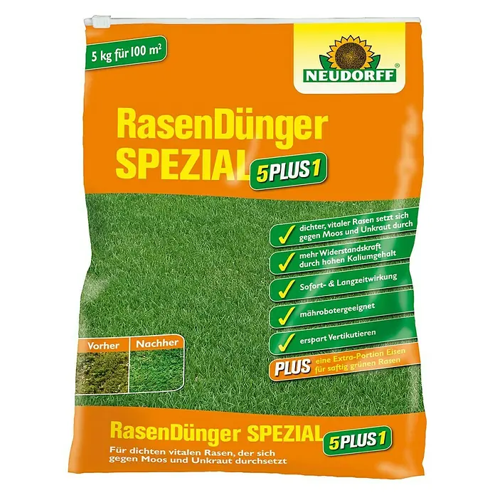 Neudorff Rasendünger Spezial 5 in 1 - 5 kg, Inhalt ausreichend für ca.: 100 m²