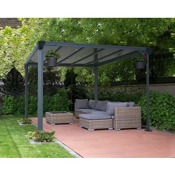 Palram – Canopia Pavillon Milano 3000 - L x B: 308 x 308 cm, Anthrazit - Vorderansicht