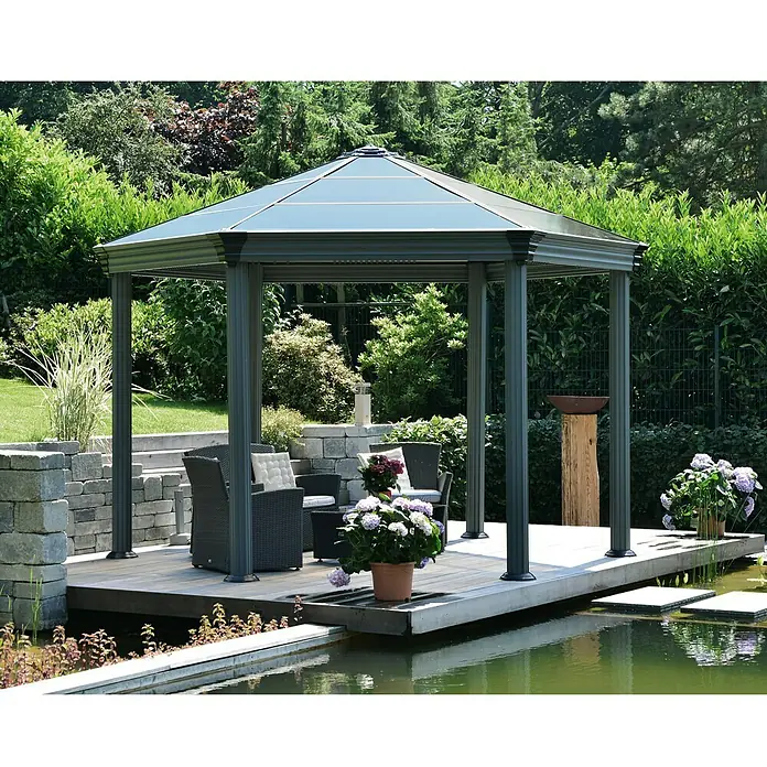 Palram – Canopia Pavillon Roma - 4,15 x 3,59 x 3,05 m, Anthrazit - Vorderansicht