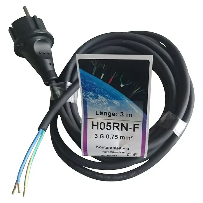 Gumom izolirani kabel - H05RN-F3x0,75, 3 m, Crne boje - Pogled sprijeda