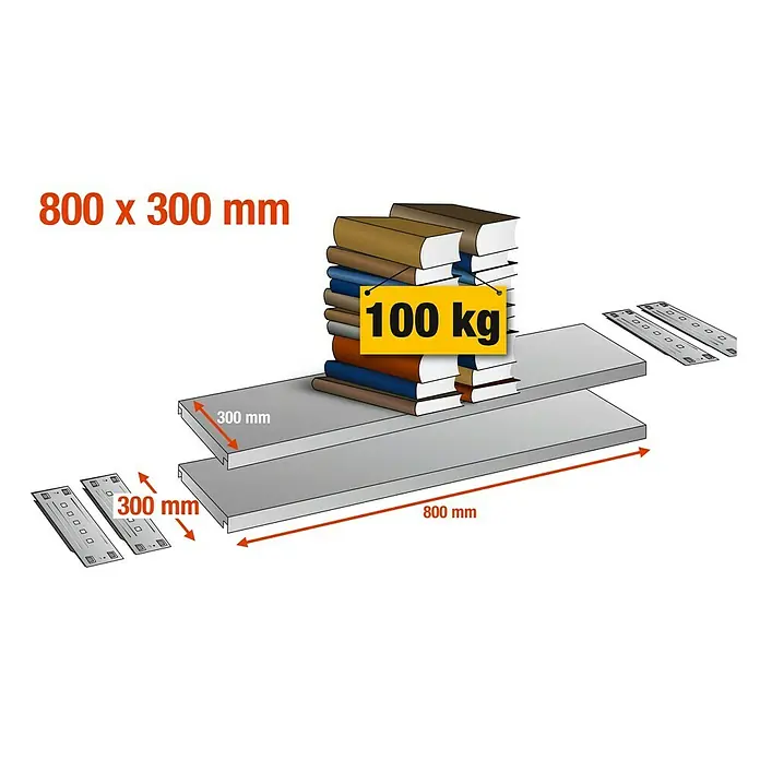 Scholz System Fachboden-Set - 800 x 300 mm, Traglast: 100 kg/Boden - Detailaufnahme