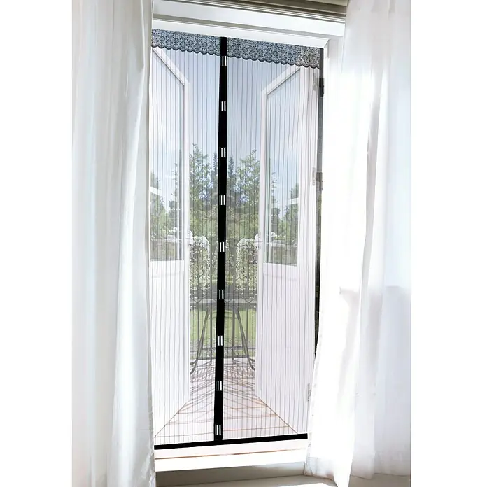 Easy Maxx Fliegengitter-Vorhang - 210 x 90 cm, Farbe Gewebe: Schwarz, Klebebefestigung, Terrassentür - Vorderansicht