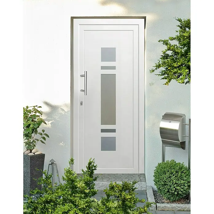 Solid Elements Kunststoffhaustür K-402 - 110 x 210 cm, DIN Anschlag: Links, Weiß
