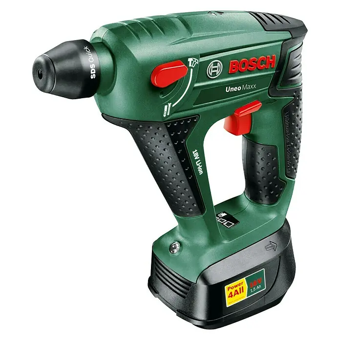 Bosch 18 V Power for All Akku-Bohrhammer Uneo MAXX - 18 V, Li-Ionen, 2,5 Ah, 1 Akku, Einzelschlagstärke: 0,6 J - Linke Seitenansicht