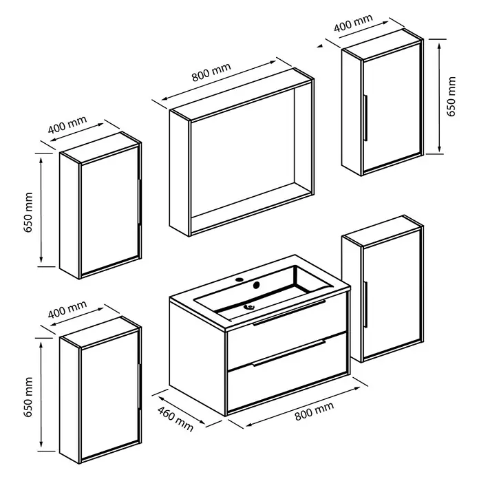 Allibert Badmöbel-Set Edge - 220 cm, 7 -tlg., Eiche Schwarz