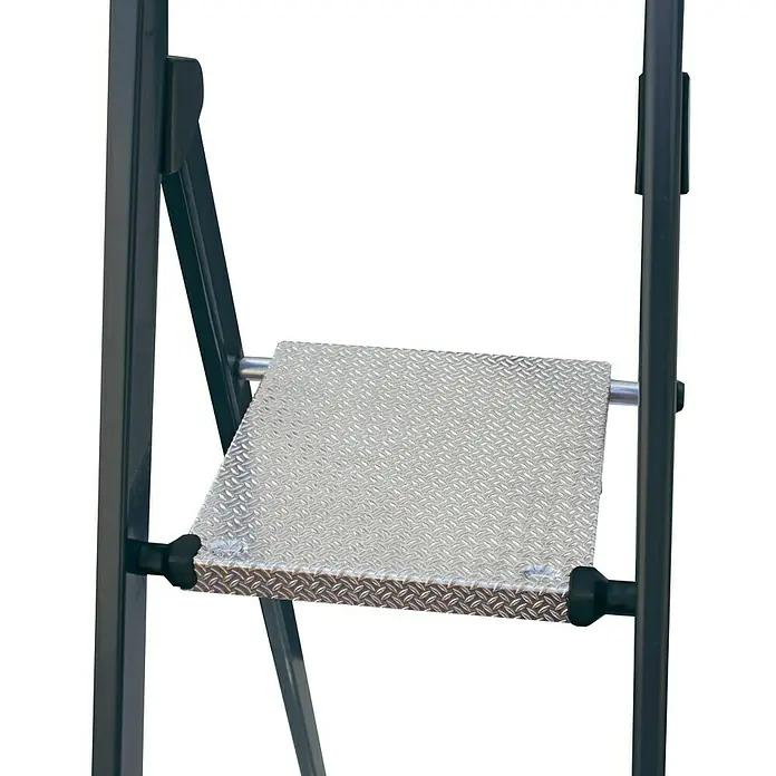 Krause Monto Stufenstehleiter SePro S - Arbeitshöhe: 3,05 m, Anzahl Tritte: 5 Stufen, Tiefe Stufen: 80 mm, Aluminium, Eloxiert - Detailaufnahme