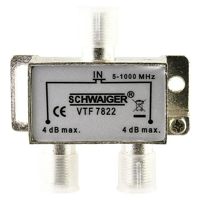 Schwaiger Razdjelnik - 2-struko, F utičnica, 5 - 1.000 MHz, 4 dB - Pogled sprijeda