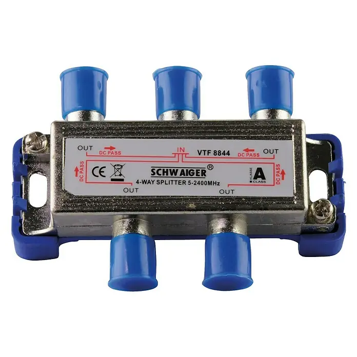 Schwaiger Verteiler - 4-fach, F-Buchse, 5 - 2.400 MHz, 7 dB - Vorderansicht
