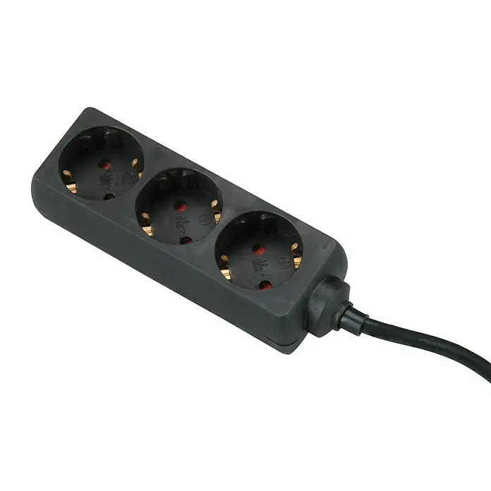 Produžni kabel s utičnicama - Broj šuko utičnica: 3 Kom., Crne boje, 5 m, 3.500 W