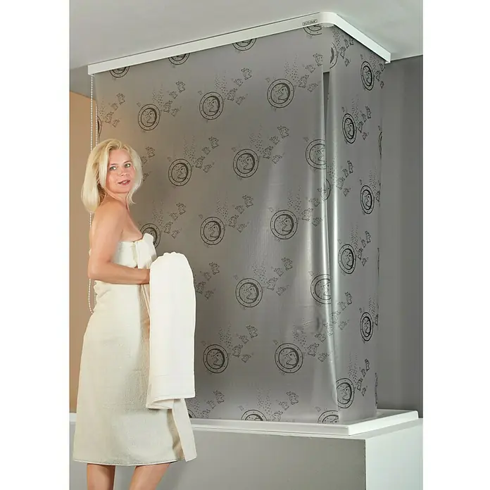Eco-Dur Eck-Duschrollo - 62 x 137 x 240 cm, Bullauge, Grau/Silber - Anwendungsbeispiel