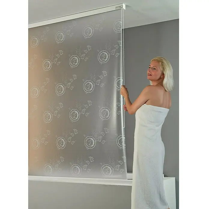 Eco-Dur Duschrollo deluxe - 134 x 240 cm, Bullauge, Weiß/Silber - Anwendungsbeispiel