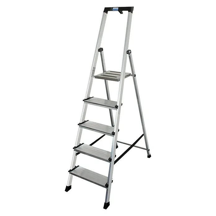 Krause Monto Stufenstehleiter Sepuro - Arbeitshöhe: 3,05 m, Anzahl Tritte: 5 Stufen, Tiefe Stufen: 125 mm, Aluminium - Linke Seitenansicht