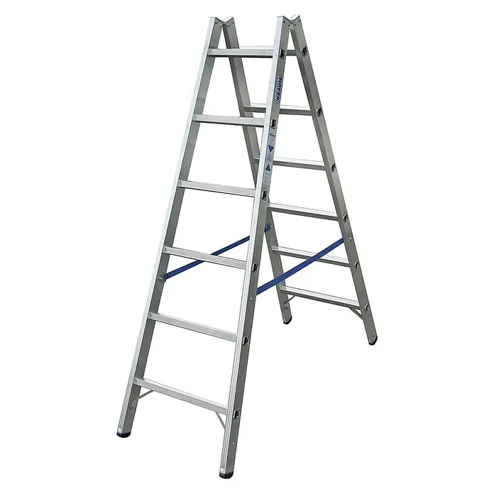 Krause Stabilo Sprossen-Doppelleiter - Arbeitshöhe: 3,05 m, 2 x 6 Sprossen, Aluminium - Linke Seitenansicht